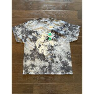 NASA Astronaut Space Shuttle Vtg AOP Alien Tie Dye Grey Graphic T Shirt Tee XL